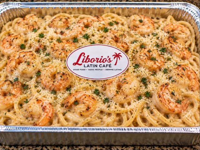 Spaghetti & Shrimp Alfredo Sauce.